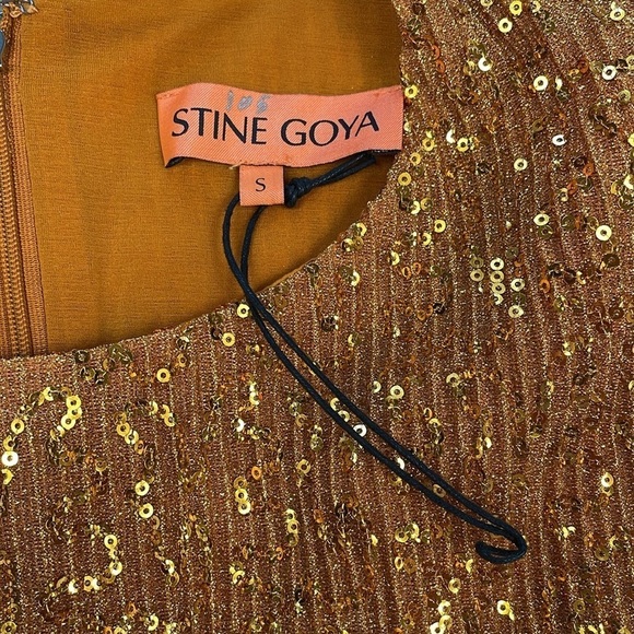 New Stine Goya Odis Mini Shift Dress Gold Sequin Sparkle Long Sleeve Sz S - Picture 9 of 16